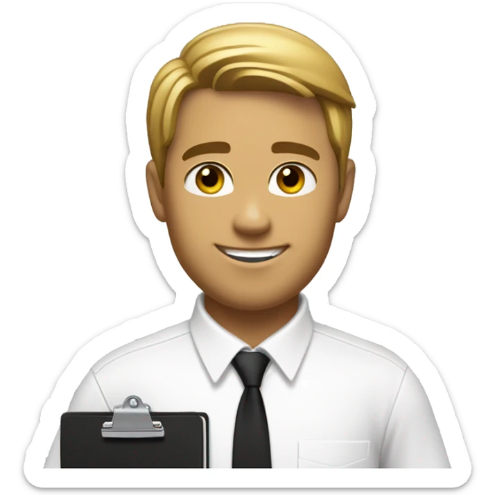 mormon missionary with one black nametag over the left side of the chest with a clipboard on hand, completely white shirt, show only the torso sticker