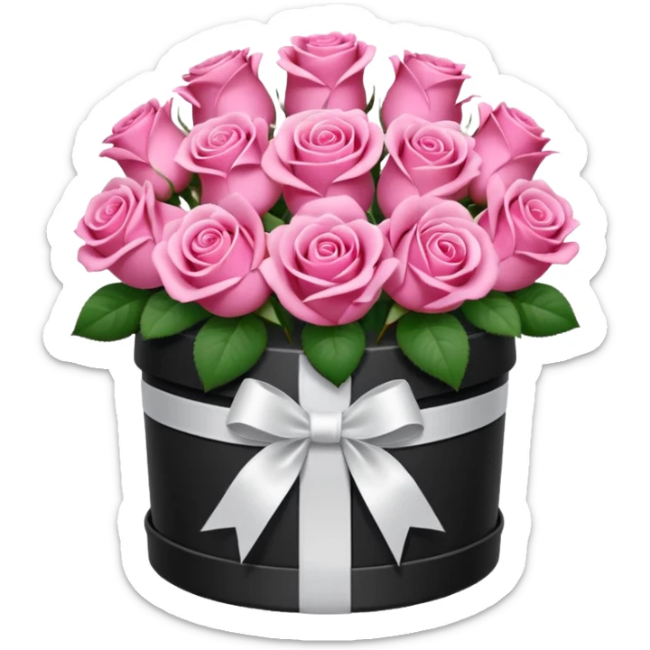 bouquet of pink 15 roses in a round white box sticker