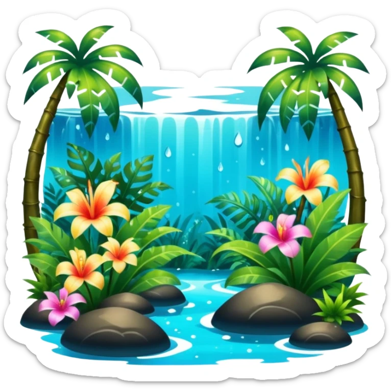 Lush exotic tropical sparkly colorful flowery jungle nature glittery water wildlife aesthetic scenery  sticker