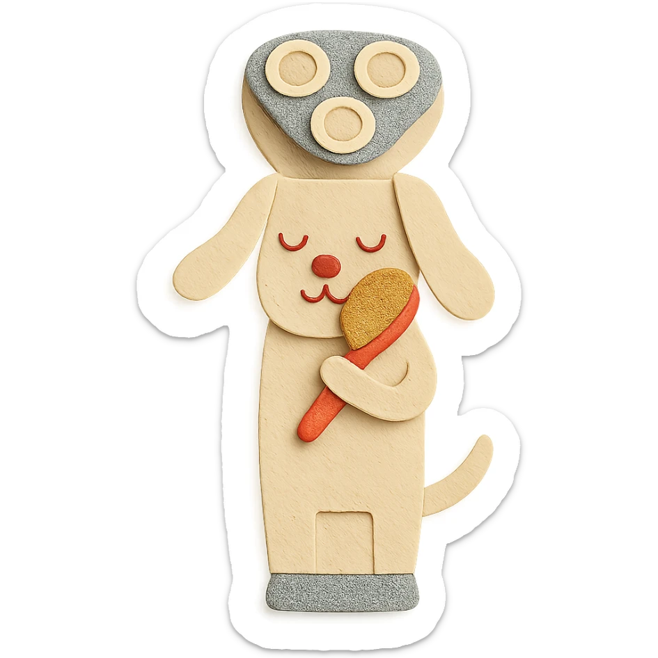 creamy beige pastel electric shaver dog brushing its fuzzy face, full-body sticker