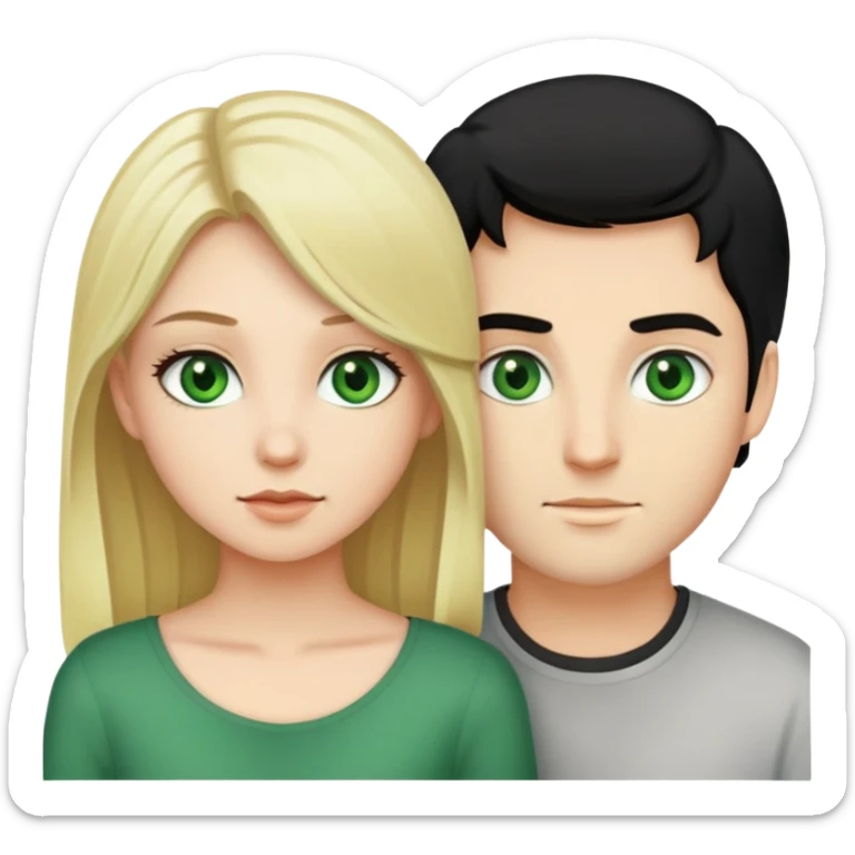 A blonde girl with fair skin and green eyes and guy with fair skin and black hair and green eyes sticker