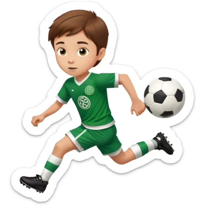 Brown hair 6 years old boy footballer RUNNING playing soccer wearing celtic uniform ( jersey) # 17 in the jersey !  sticker