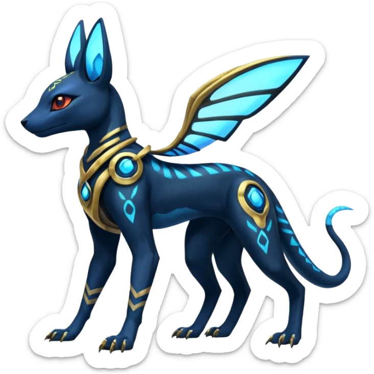 Shiny blue nebulae 4-legged Umbreon-Anubis-Salandit-Beedrill-fusion, full body sticker