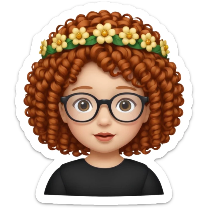 baby with big flower tiara dark ginger curly hair and glassess sticker