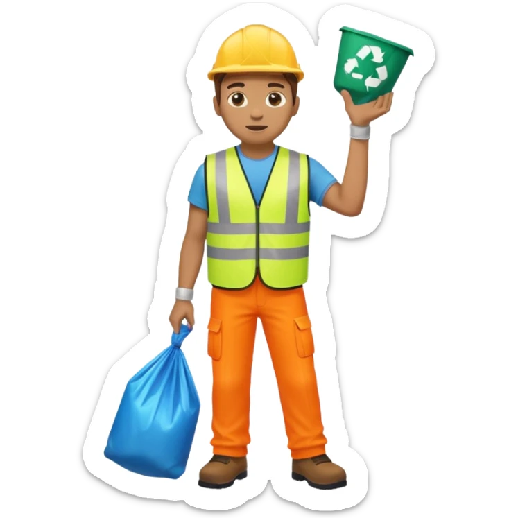 waste-management, neon safety vest, trash picker, cleaning up trash, full body sticker
