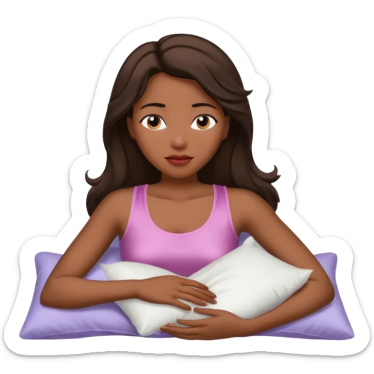 sleeping beauty african american woman with dark brown hair with a silk pillow, she is wearing a white tank top with big boobs sticker