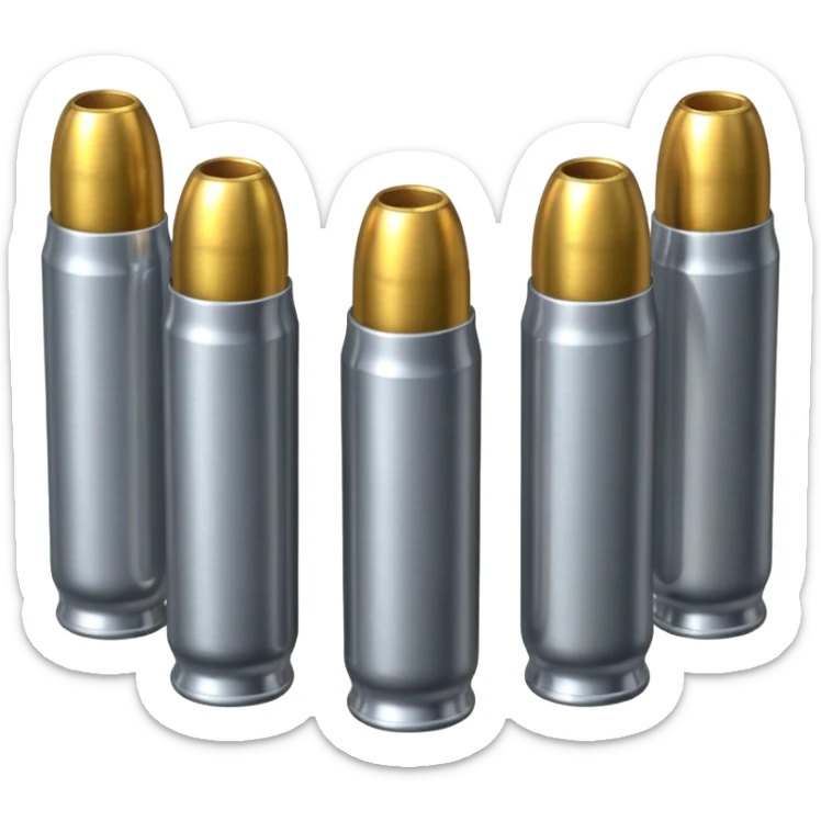five gun bullets. four of them of one color and the fifth one of another color sticker