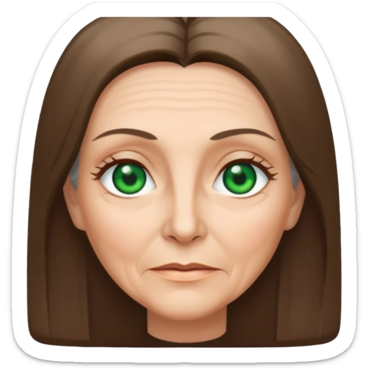 Pretty older woman with green eyes and long straight Ash-brown hair and square face  sticker
