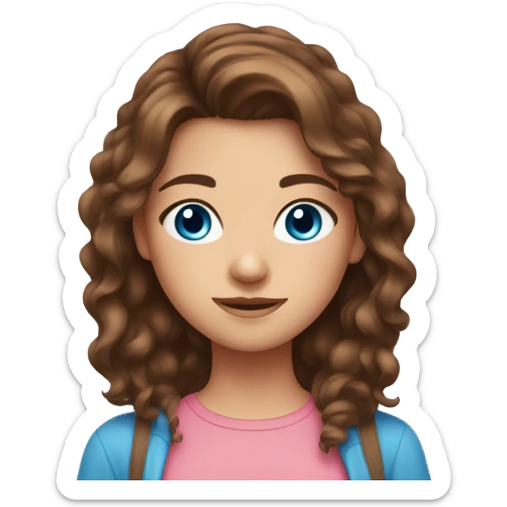 Pretty brown haired girl, and she blue eyed pink clothes sticker