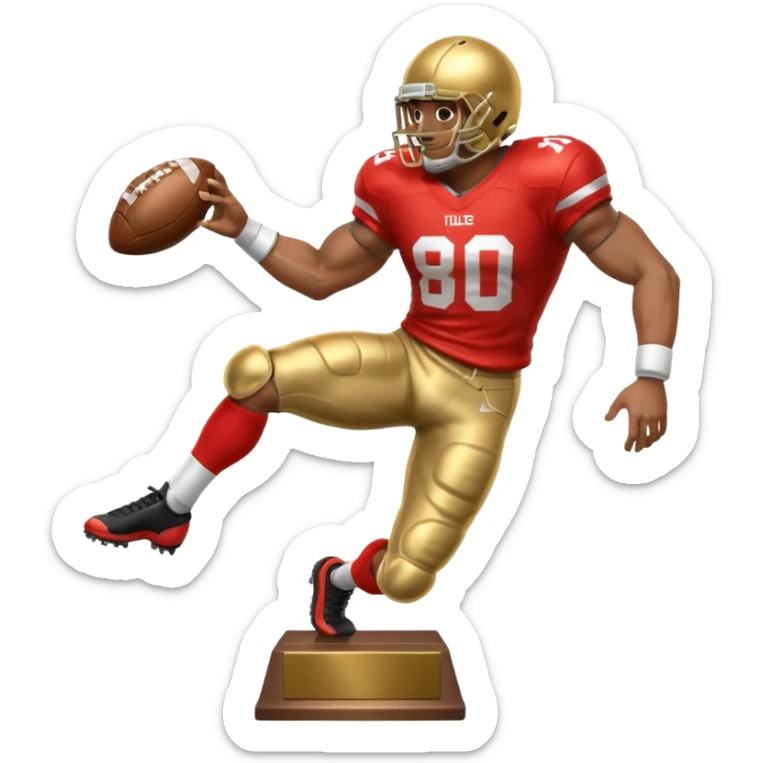 trophy of football player gold player giving stiff arm knee up sticker