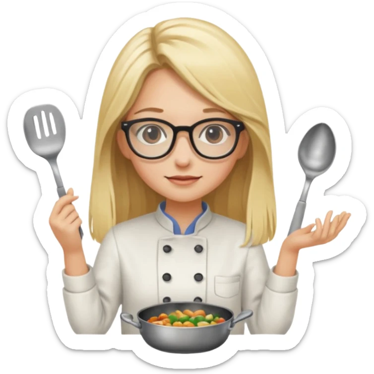 je voudrai un emoji d'une fille aux cheveux longs et blonds avec des lunettes entrain de cuisiner sticker
