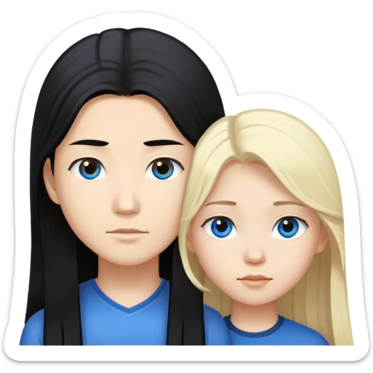 Asian girl with long black hair and brown eyes. and white boy with blonde hair and blue eyes  sticker
