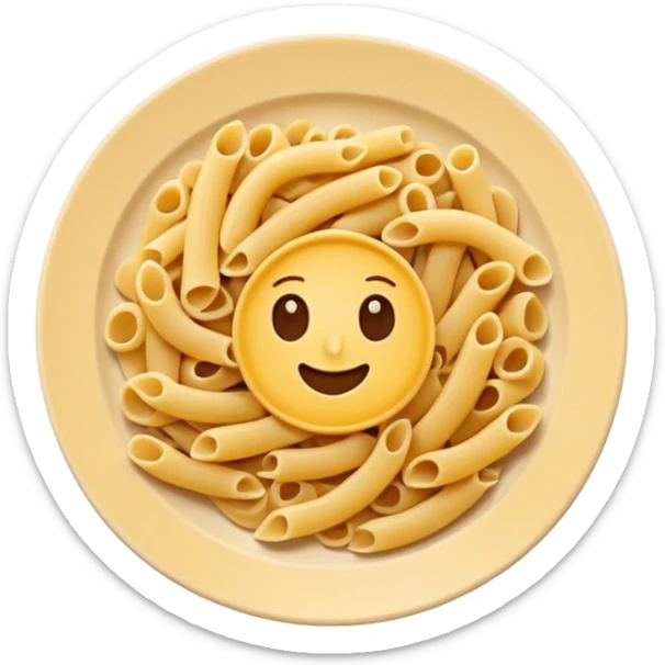 European cuisine humanless avatar in modern emoji-style illustration. Plate with pasta and bread, neutral warm colors, simple shapes, flat design, elegant and friendly. sticker