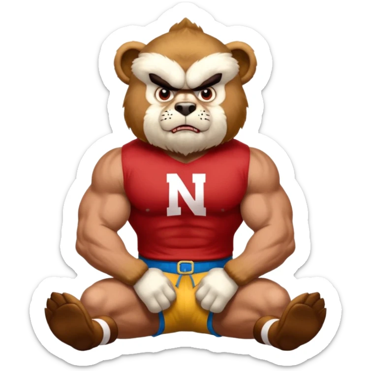 Can you create a emoji of threw Nebraska Cornhusker mascot sitting on top of the UCLA Bruin mascot sticker