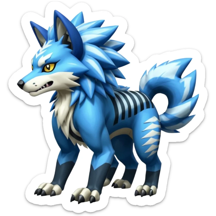 Shiny furry cool Zeraora-WereGarurumon-Obstagoon-fusion sticker