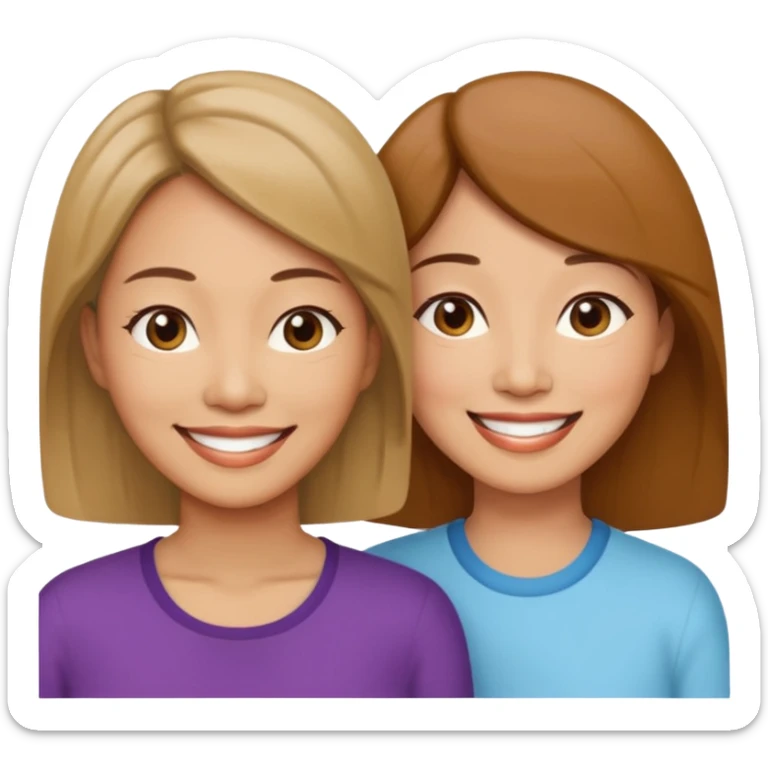 Middle aged light brown skinned woman beside a middle aged asian woman smiling looking young sticker