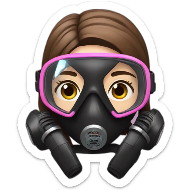 woman with blues eyes, large and straight brown hair, pink diving mask with a single crystal. underwater black suit sticker