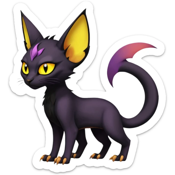 Black edgy Noivern-Noibat-Torracat-Sphynx-Lykoi-Caracal-cat-Fakemon-fusion-hybrid-creature sticker