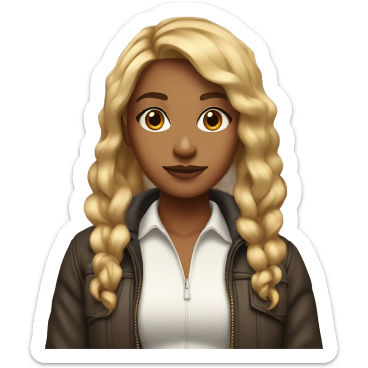 a slightly tan pretty baddie girl with brown blonde hair standing next to a roach  sticker