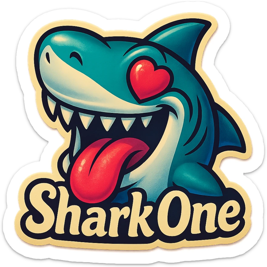mouth open with tongue out
heart shaped eye
add the words “ Shark One " in White sticker