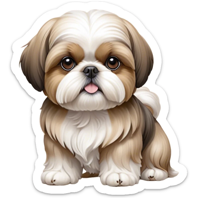 Cinematic Noble Shih Tzu Portrait Emoji, Poised and elegant, with a luxurious, flowing fur in refined muted tones, delicate features and wise, gentle eyes, simplified yet meticulously detailed, glowing with a soft, regal radiance, high shine, exuding quiet dignity and timeless charm, soft glowing outline, capturing the essence of a noble Shih Tzu that epitomizes refined poise! sticker