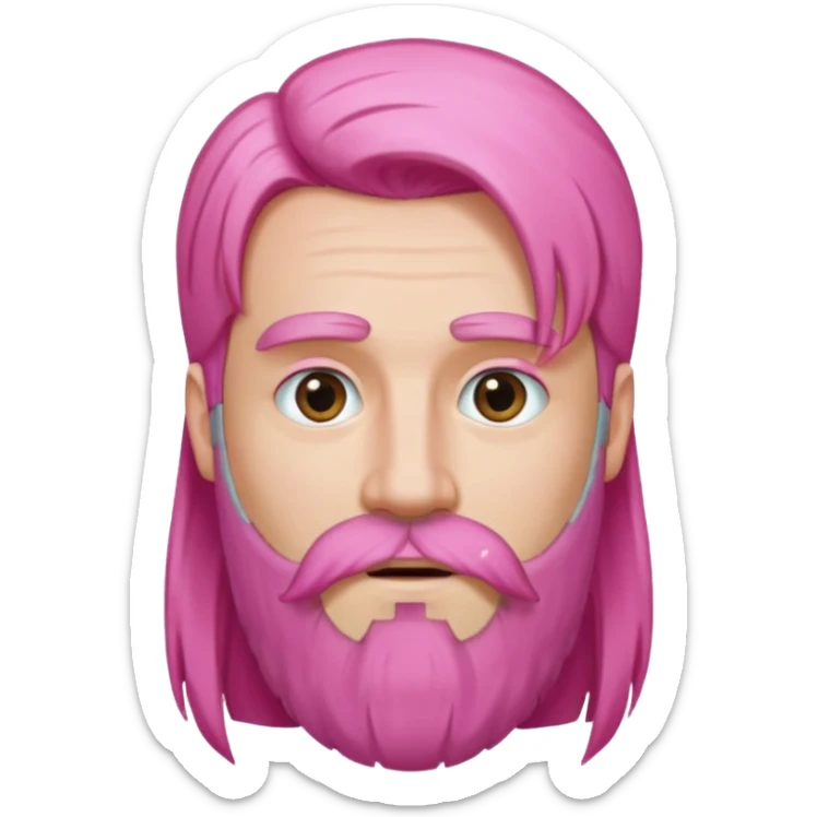 man with very long straight hair pink and beard no mustache sticker