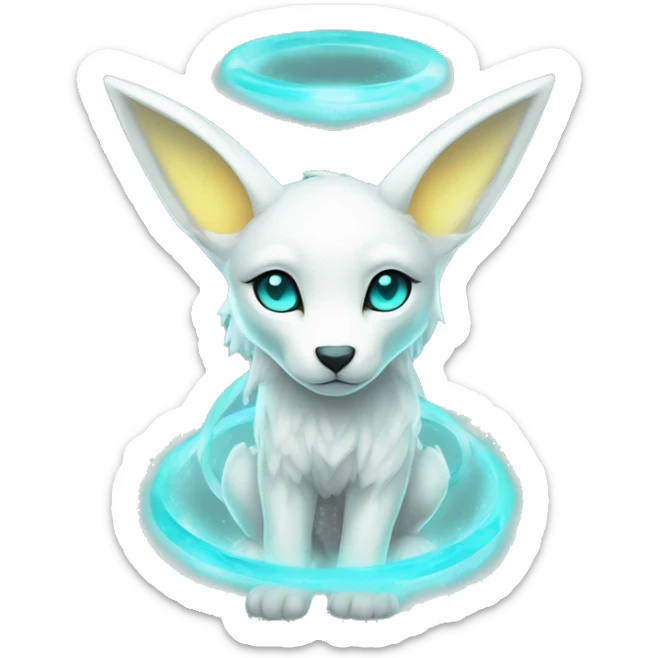Shiny White Angelic Godly Ethereal Majestic Electric Albino Umbreon. cyan eyes and cyan markings. Golden Anubis-rings. full body sticker