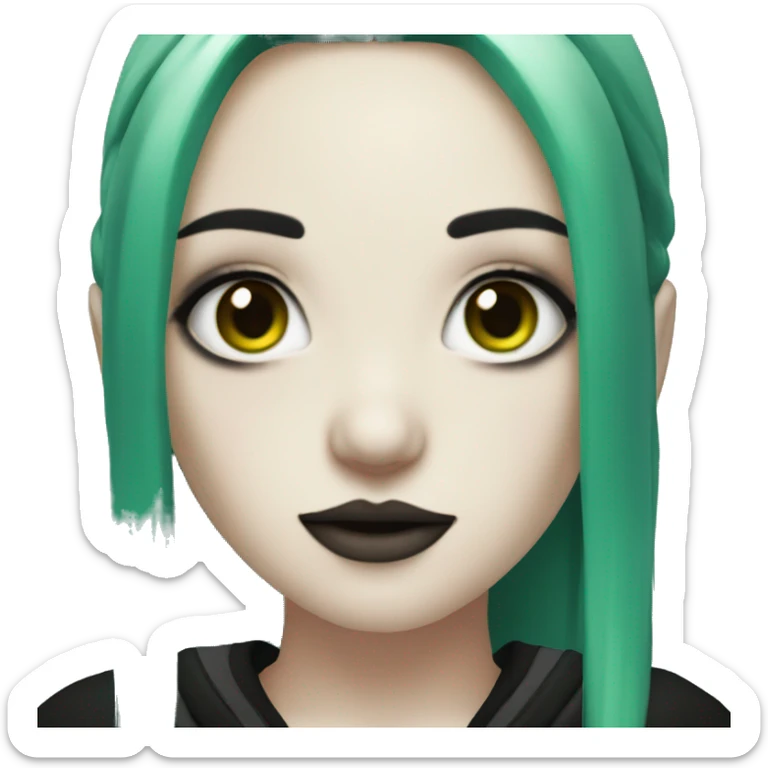 Pale gothic girl with green and black multicolored hair and facial piercings  sticker
