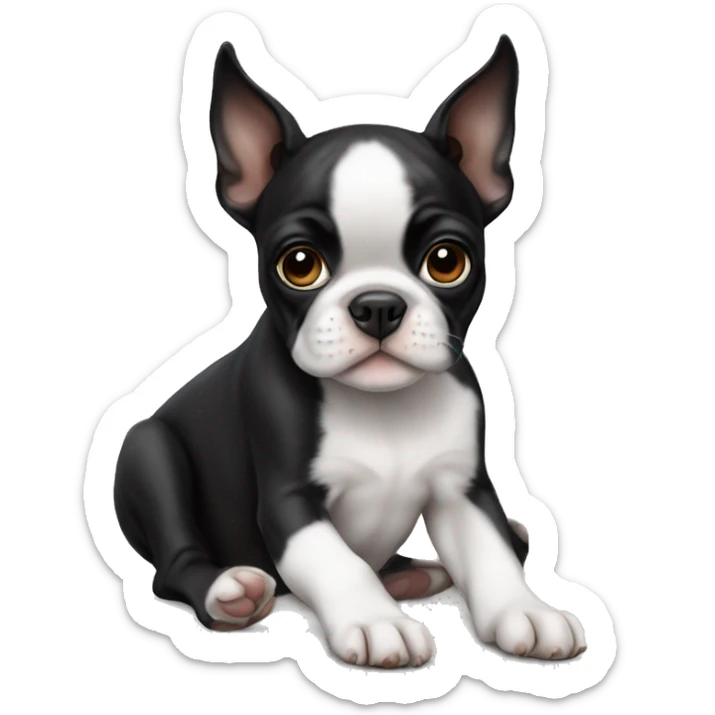 Boston terrier puppy laying sticker