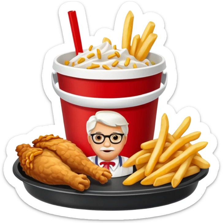 Plateau rouge de fast food avec dessus une bucket de poulet KFC des frite et un coca sticker