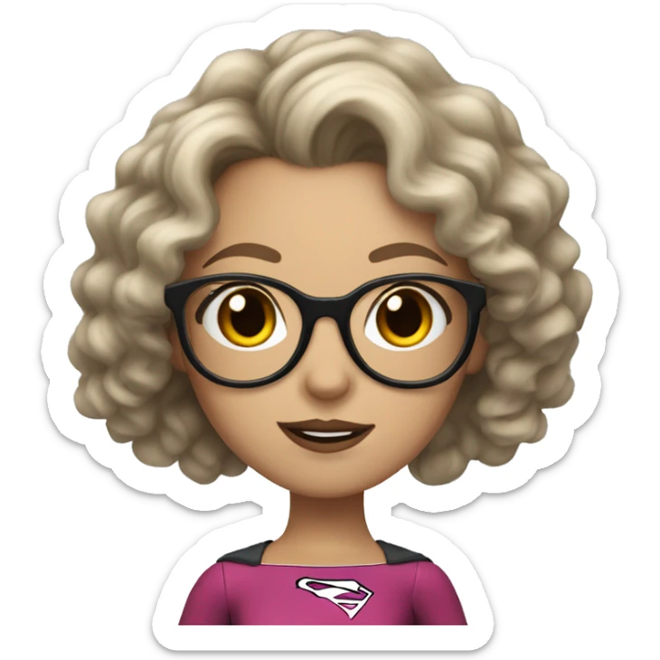 white girl with long curly hair and glasses in supergirl outfit sticker