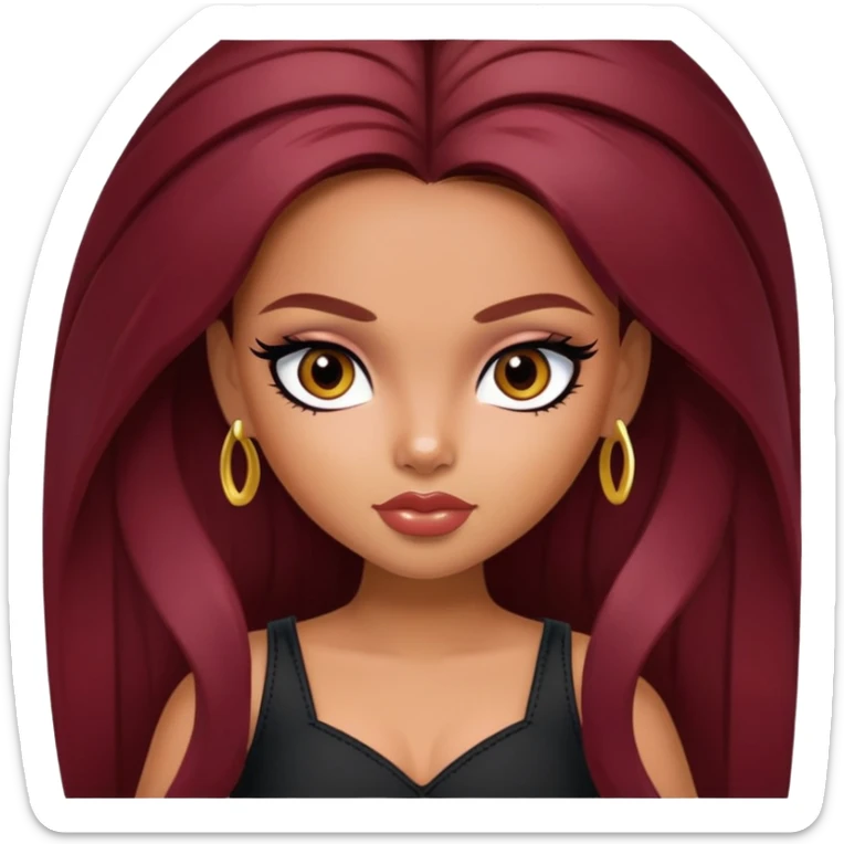 pretty bratz girl, latina, dark red hair,  long hair, brown eyes, black eyeliner, tan skin sticker