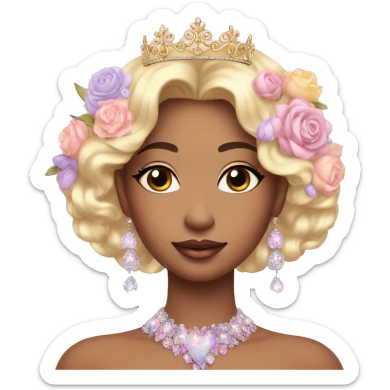 Gorgeous pastel Lady in a sparkly shiny dress with tiara and necklace and flowers aesthetical and trending  sticker