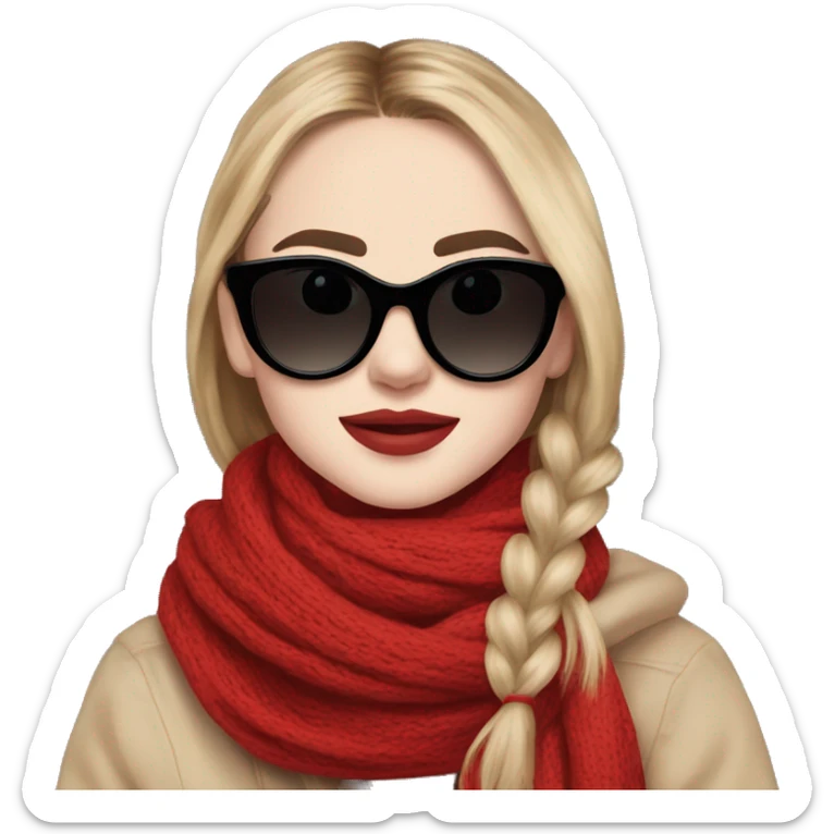 Sabrina carpenter wearing a chunky red scarf and black sunglasses  sticker