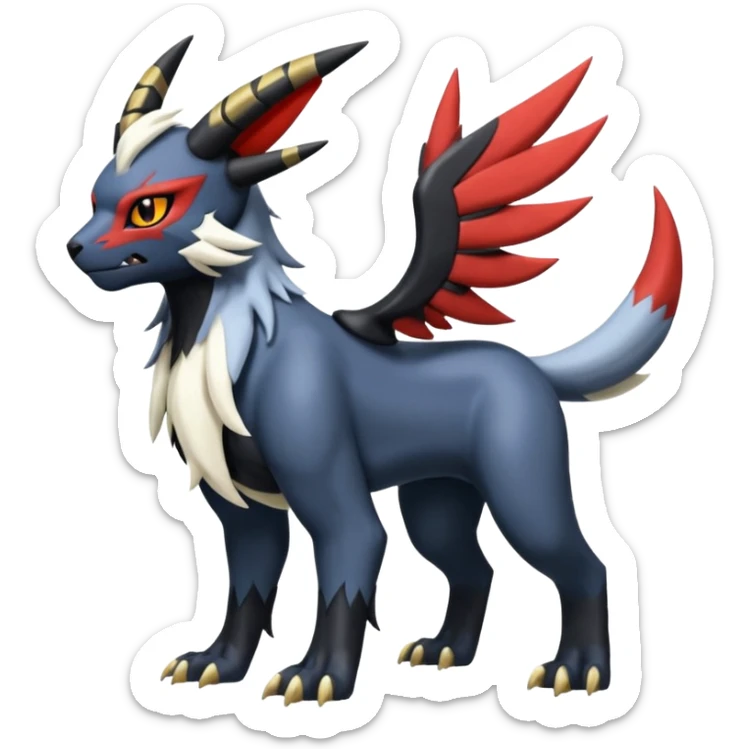 Handsome cool badass edgy Absol-Litten-Umbreon-Giratina-Pokémon-Fakémon-fusion-hybrid-creature, full body sticker