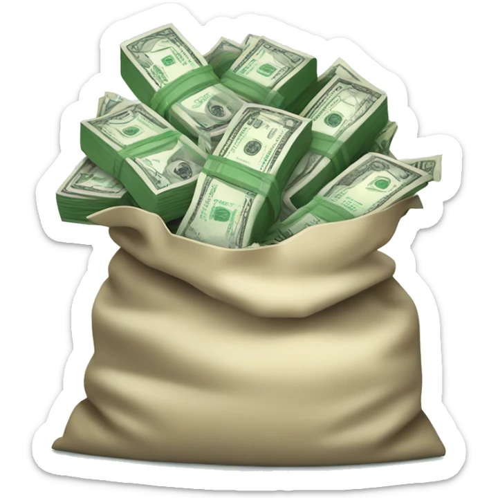 bag of money bursting with green stacks of cash sticker