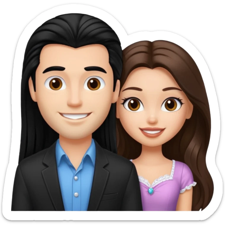 a pretty fair bratz girl with long brown hair and handsome white man with black hair sticker