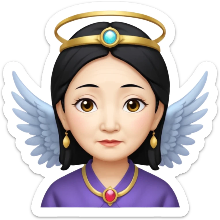 Angel Old Lady with wings black hair asian  smaller eyes w hLo sticker