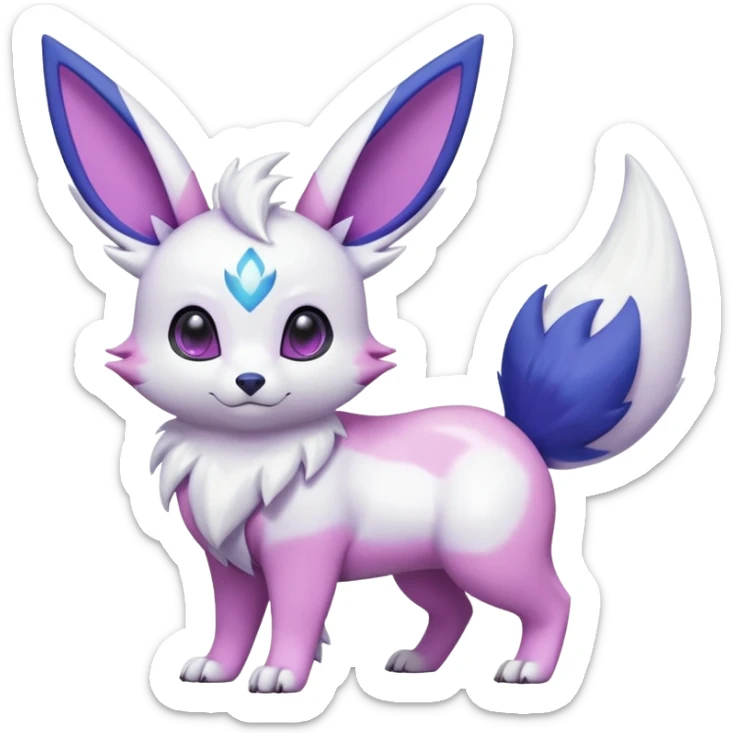 Frosty Albino Shiny White with Violet and Indigo and pink markings Eevee-Liepard-Zangoose-Pokémon-Digimon-Fakémon-fusion-hybrid-creature sticker