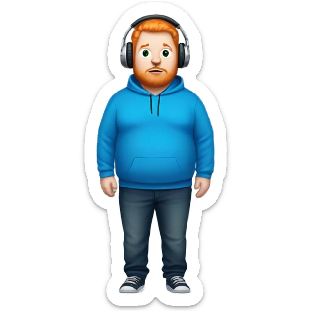 Fat ginger man with blue hoodie who’s VERY FAT and who plays games with headphones sticker