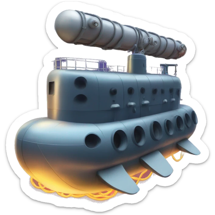 submarine with gigantic nightclub speakers roped to the side of it.  sticker