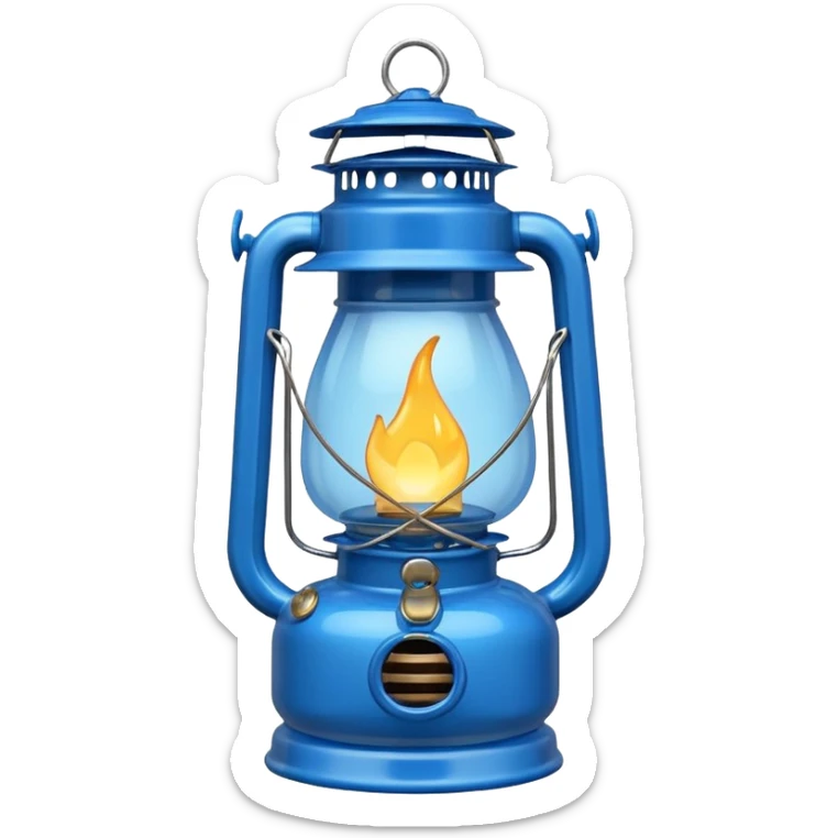 adorable cartoon blue oil lantern emoji, hurricane style with wire guard sticker