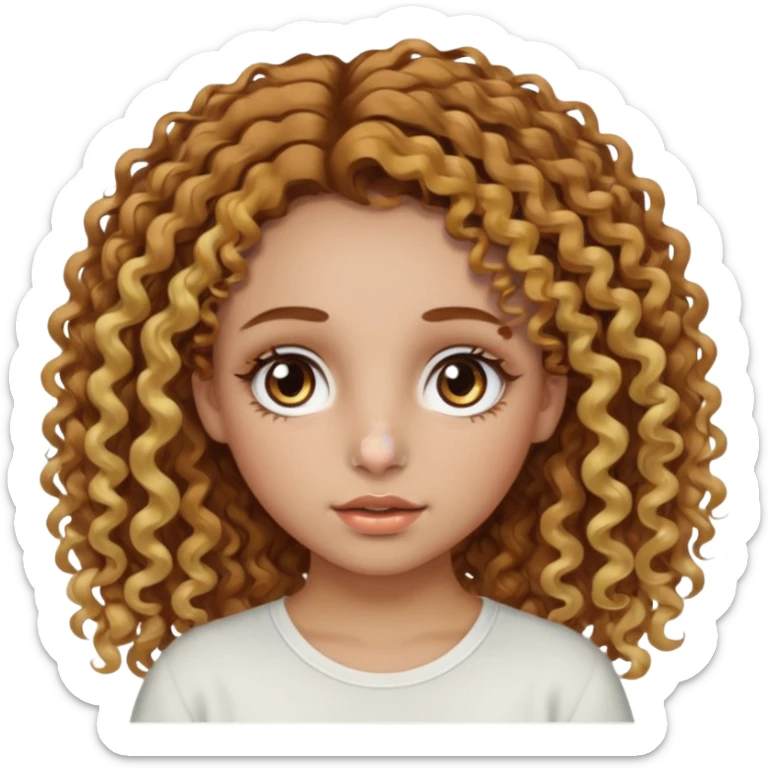 A girl with brown curly hair and blonde edges side parted with hazel central heterochromia eyes and a nose ring sticker