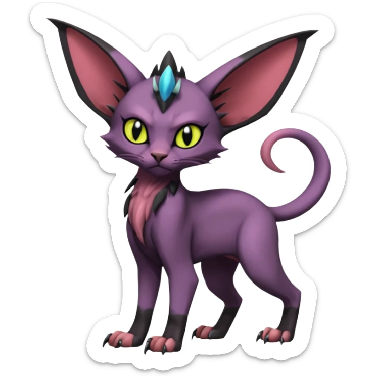 Black edgy Noivern-Noibat-Purloin-Sphynx-Lykoi-Caracal-cat-Fakemon-fusion-hybrid-creature sticker