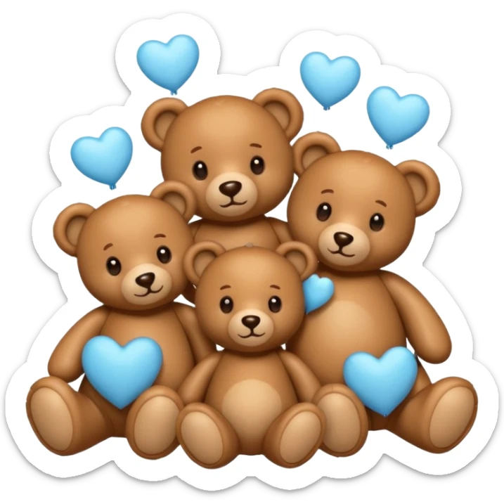 Muchos osos de peluche color café claro y muchos corazones azules claros sticker