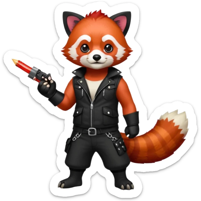 full body punk red panda with red and black hair with a blunt in hand  sticker