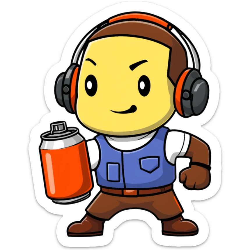 Team Fortress 2 Scout holding BONK! Atomic Punch can, accurate game appearance, canonical uniform and headset sticker