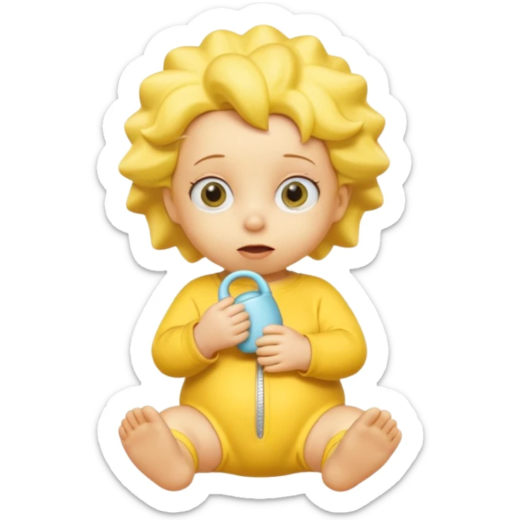 A 3D cartoon baby character entirely yellow, yellow skin, styled like Maggie Simpson, with pacifier, yellow onesie, big eyes, smooth shading, Memoji-style rendering, consistent with other yellow Simpsons characters. sticker
