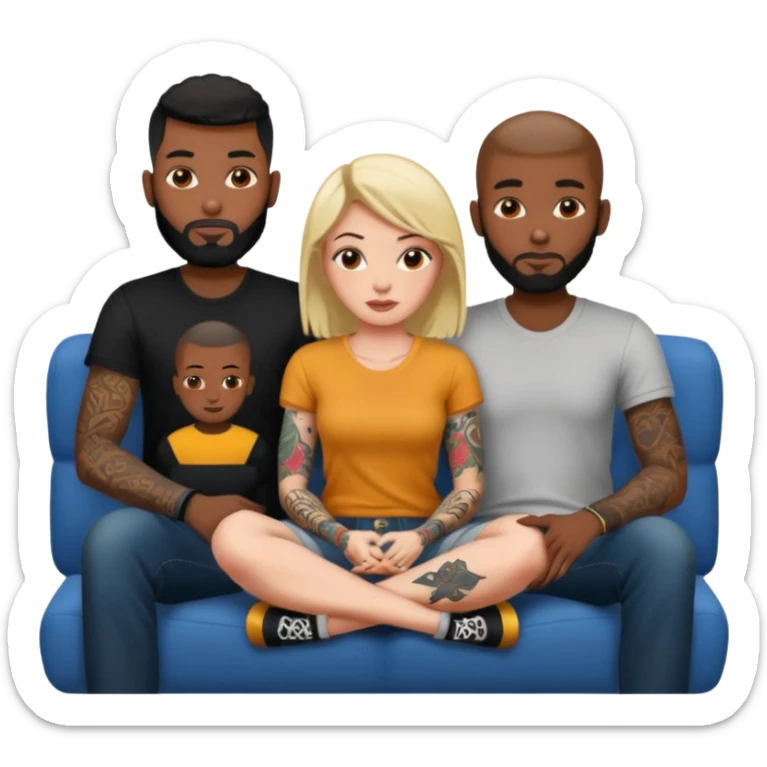 couch, naked people sitting: tattoed female, 2 black males sticker