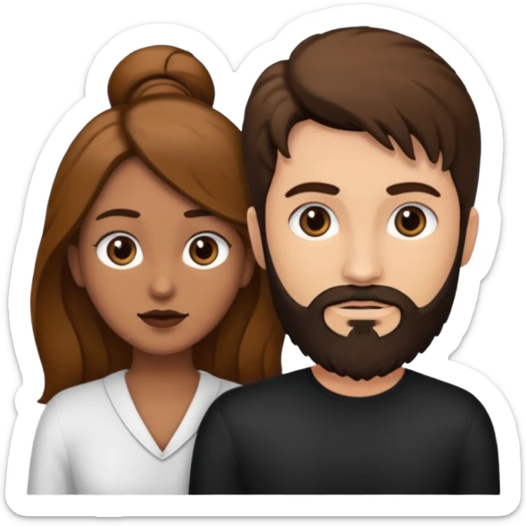 Una mujer con pelo castaño y ojos marrones y un hombre con pelo negro y barba sticker